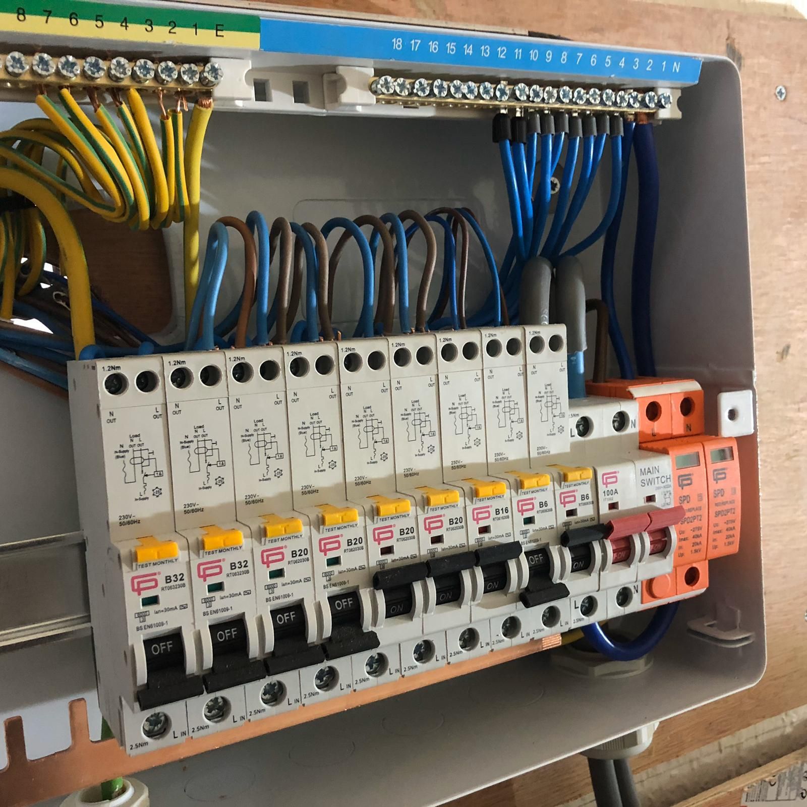 New consumer unit with RCBOs and surge protection