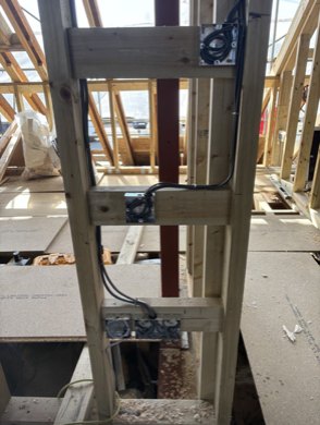 First fix cabling in the timber frame of an extension