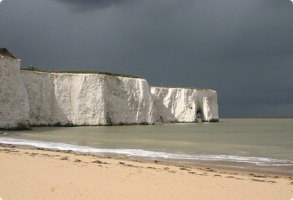 White chalk cliffs and beach on the Thanet coast